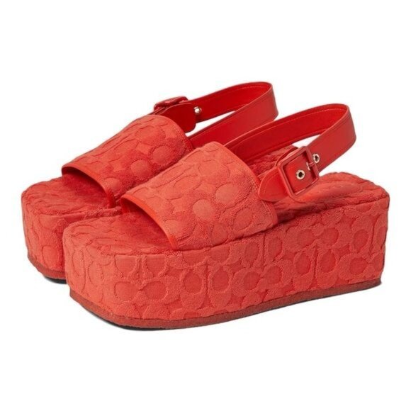 COACH Women's Noelle Platform Signature Sandals in Red Orange Size 7.5 - Picture 1 of 14